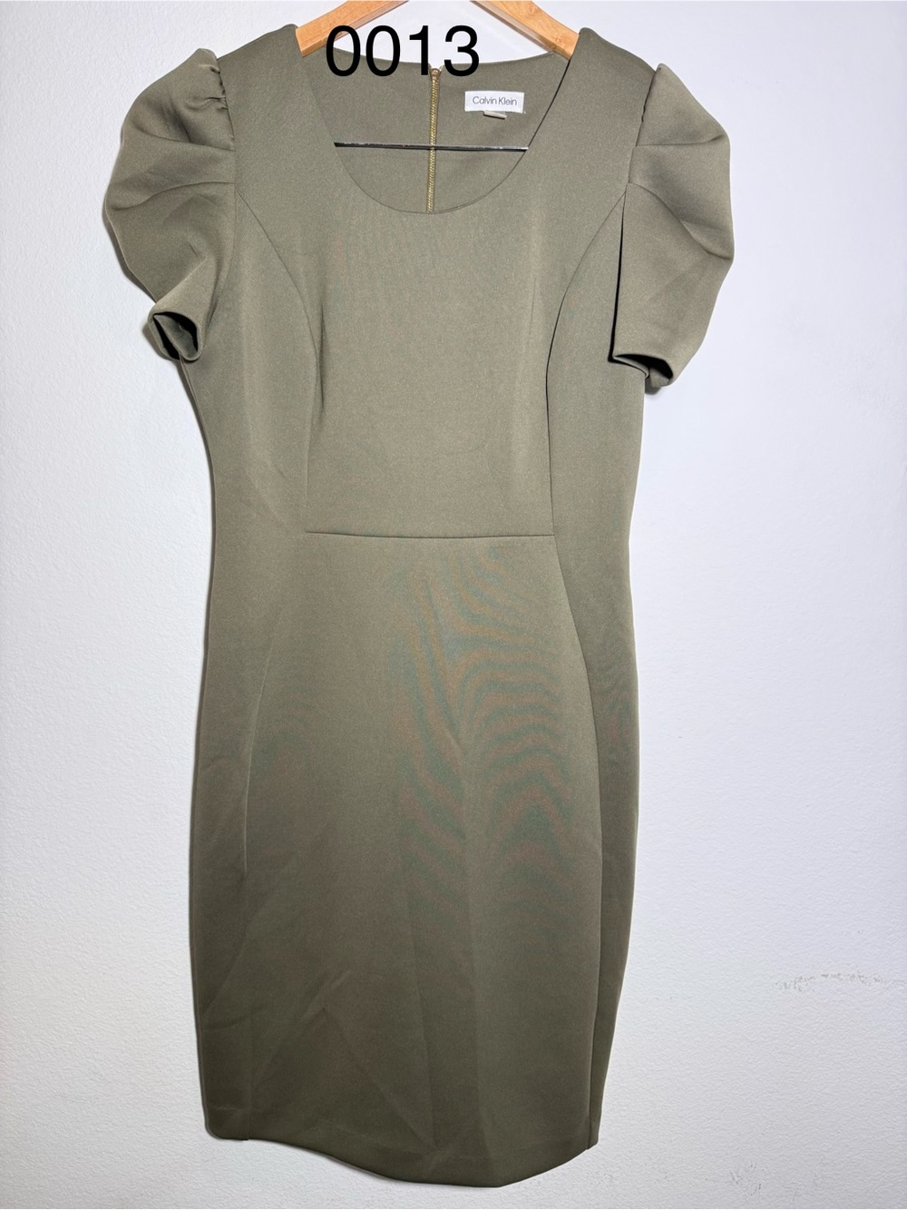 Calvin Klein Olive Green Puff-Sleeve Sheath Dress